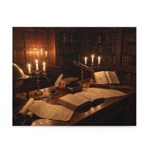 Dark Academia Library Jigsaw Puzzle - Vintage Astronomy Study Room