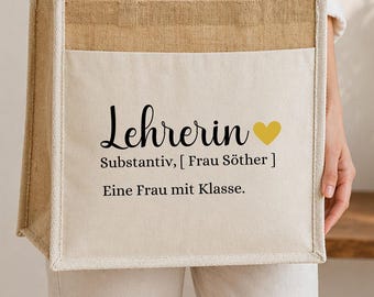 Personalisierte Lehrerin Jute Tasche Geschenk mit Name Schulabschluss