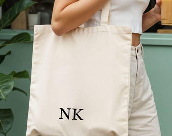 Personalized Canvas Tote Bag, Minimalist Monogram Shopper