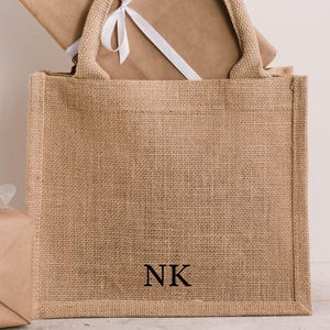 Personalisierte Jutetasche mit Initialen, Monogramm Geschenk Tasche, Jute Tasche Baumwoll Front, Nachhaltige Einkaufstasche