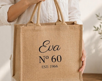 Personalisierte Jute Tragetasche - Name & Jahr Geburtstagsgeschenk für Sie