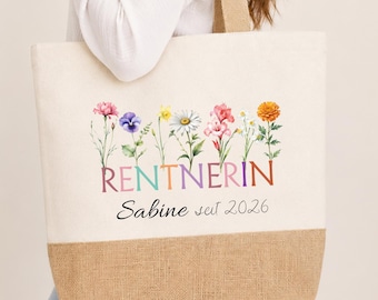 Personalisierte Rentnerin Tasche mit Name & Jahr – Geschenk zum Ruhestand – Abschiedsgeschenk Kollegin – Renteneintritt Geschenk Frau