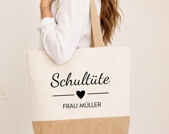 Bolsa de yute personalizada con forma de cono escolar – Regalo para profesores, bolso para el primer día de clases