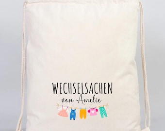 Turnbeutel Wechselsachen mit Namen, Personalisiert für Kindergarten & Kita, Baumwoll Sportbeutel für Kinder