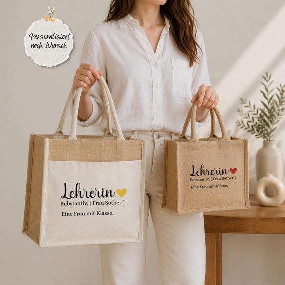 Personalisierte Lehrerin Jute Tasche Geschenk mit Name Schulabschluss