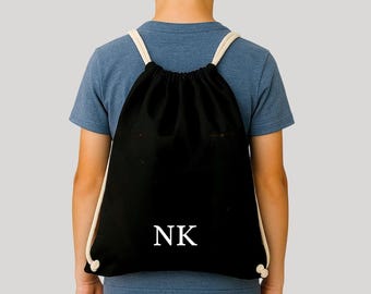 Personalisierter Turnbeutel mit Initialen, Baumwoll Gym Bag mit Namen, Monogramm Beutel