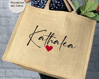 Personalisierte Jutetasche mit Initialen, Monogramm Geschenk Tasche, Jute Tasche Baumwoll Front, Nachhaltige Einkaufstasche