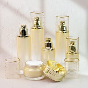 Leere Glas Lotion Pumpflaschen, Hautpflegecreme Glas, Kosmetik Pumpspender Fläschchen mit Kunststoffverschluss, nachfüllbar für Seren, ätherische Öle