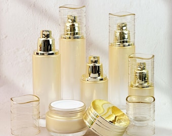 Empty Glass Lotion Pump Bottles, Skincare Cream Jar, Cosmetic Pump Dispenser Vials with Plastic  Cap, Refillable for Serums, Essential Oils