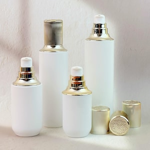 Empty White Glass Lotion Pump & Toner Bottles, Refillable Pump Bottles for Skincare Cosmetics, Toner Serum Emulsion Container