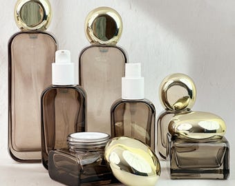Flacons de lotion/spray bruns vides, pots de crème en verre, récipients rechargeables étanches pour lotion tonique pour la peau, brume pour le visage, crème pour le visage,