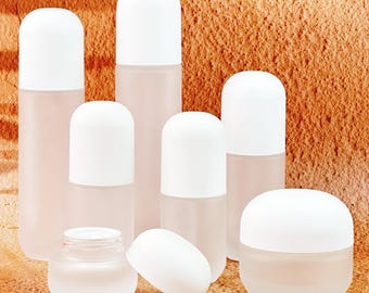 Récipients cosmétiques en verre dépoli - Vaporisateur rechargeable, Flacon de lotion avec pompe et pot de crème, Flacons vides étanches pour un usage quotidien
