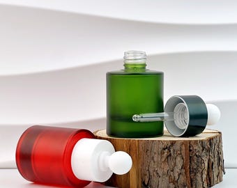 30ml Reusable Colored Glass Essential Oil Dropper Bottle, Green & Red Glass Vials for Serums, 1oz Travel Packaging for Skincare Enthusiasts