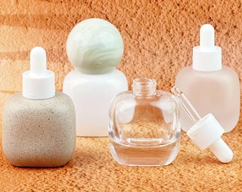 30ml Empty Glass dropper Bottle Set with Sage Cream Plastic Cap, Refillable Pipette Containers for Skincare Serum, Essential Oils