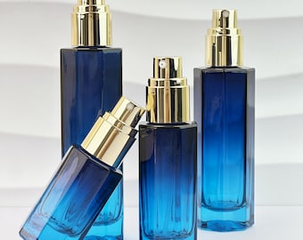 Luxury Glass Skincare Bottles, Glass Lotion Spray Bottles with Pump Dispenser, Refillable Cosmetic Containers for Skincare Toner Lotion