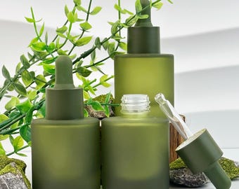 Frascos cuentagotas de vidrio verde esmerilado, frascos para aceites esenciales, envases de viaje para sérum/esencia, envases cosméticos rellenables
