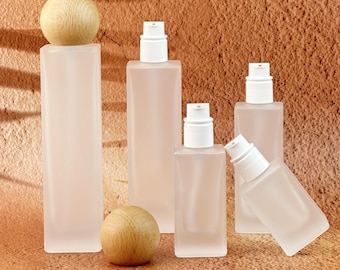 White Frosted Glass Lotion Pump Bottle, Empty Cosmetic Container for DIY Beauty, Serum, Toner & Moisturizer, Leak-Proof Pump