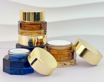 30g/50g Empty Glass Beauty Jar, Airtight Gold Lid Cosmetic Cream Jar for Face Cream, Lotion, Body Butter, Reusable Beauty Storage Pot