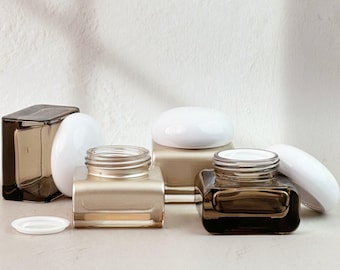Glass Cream Containers with Screw Lids, Travel Size Cosmetic Jars for Sample Face Cream, Eye Gel, Hand Lotion, Leak-proof Beauty Containers