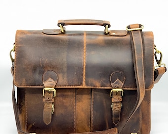 Handmade Buffalo Leather Bag – Hunter Satchel Messenger, Work Bag for Men, Distressed Briefcase, Professional Bag, Travel Essential