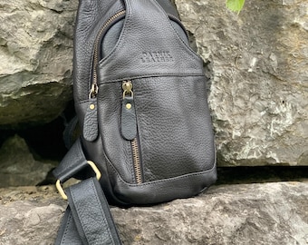 Handcrafted Black Soft Full Grain Leather Crossbody Bag for Men & Women