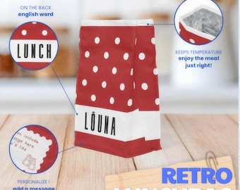 Bolsa de almuerzo de lunares rojos / Estilo retro vintage para la cocina