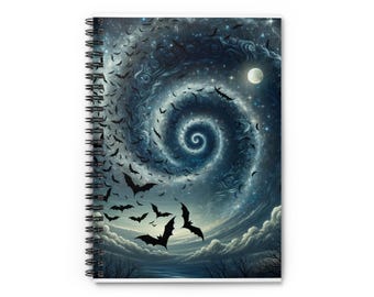 Cahier à spirale chauve-souris mystique : journal ligné art sombre
