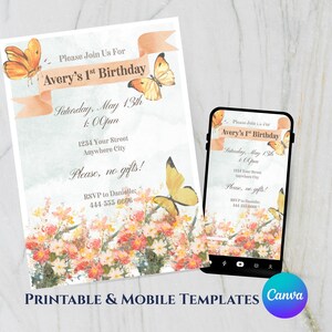 Butterfly Wildflower Birthday Invitation (digital download) | Watercolor Floral Garden Party | Flutter One Decor | Canva Editable Template