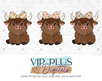 Fall Highland Cow PNG: Bow Sublimation Design (Digital Download)