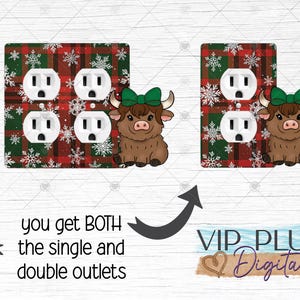 Christmas Highland Cow Outlet Cover Sublimation Design (Digital Download)