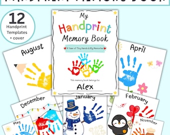 Back to School Handprint Memory Book, Monthly Handprint Keepsake, Preschool Kinder Daycare Handprint Book, School Year Printable