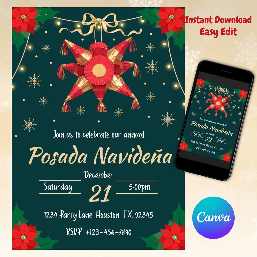 Editable Posada Navideña Invitation, Christmas Invite, Christmas Party ...