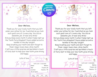 Editable Mini Tooth Fairy Set Letter and Receipt with Envelope, Set in 2 Different Colors, Printable Tooth Fairy Kit, Lost Tooth Fairy Note