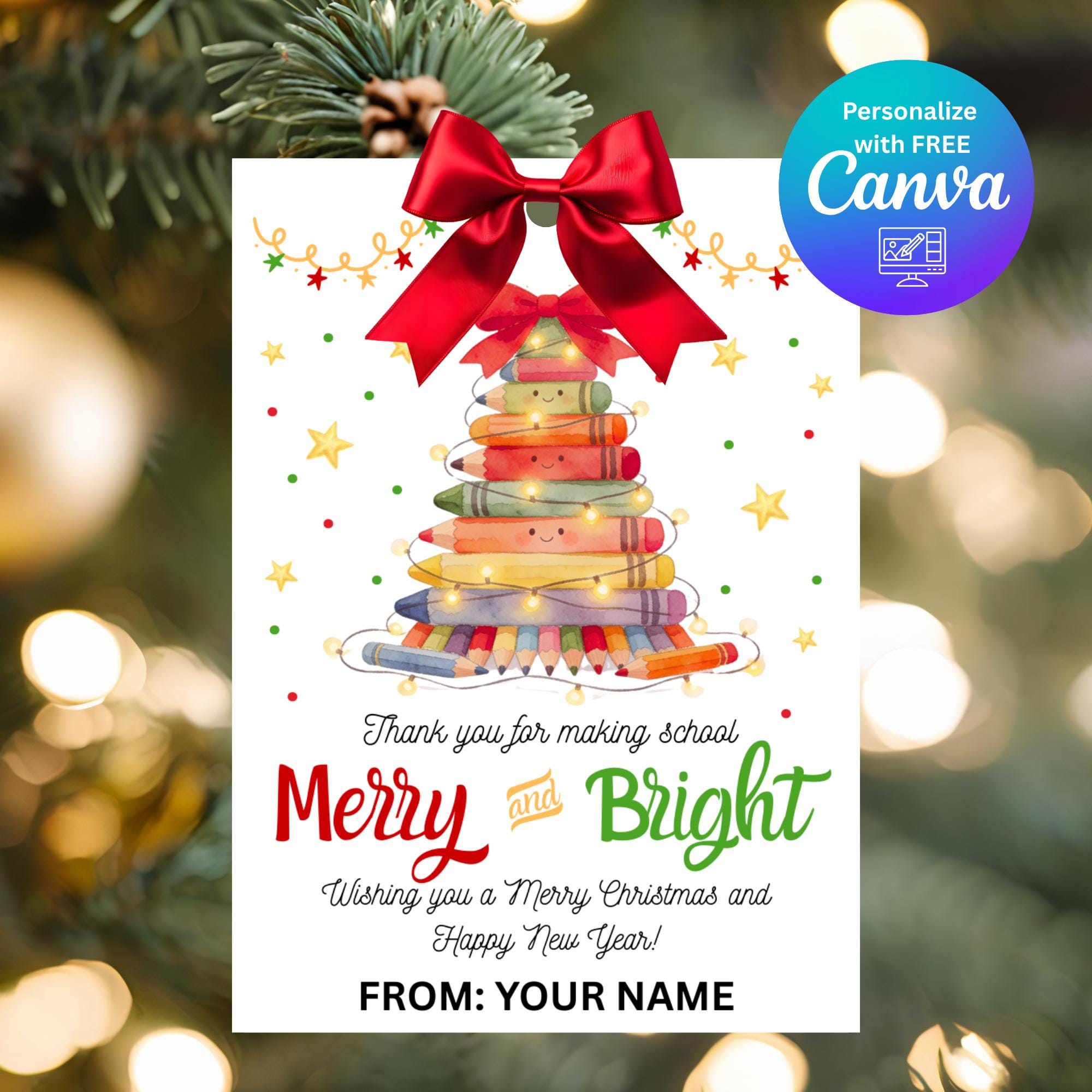 Teacher Christmas Gift Tags, Printable Gift Tags, Canva Editable ...