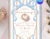 A Baby Is Brewing Boy Baby Shower Invitation | Coffee Theme Baby Shower Invite | Boy Baby Shower Card | Canva Editable 5x7 Digital Design