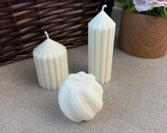 Ribbed Soy Pillar Candle Set – Modern Minimalist Home Decor