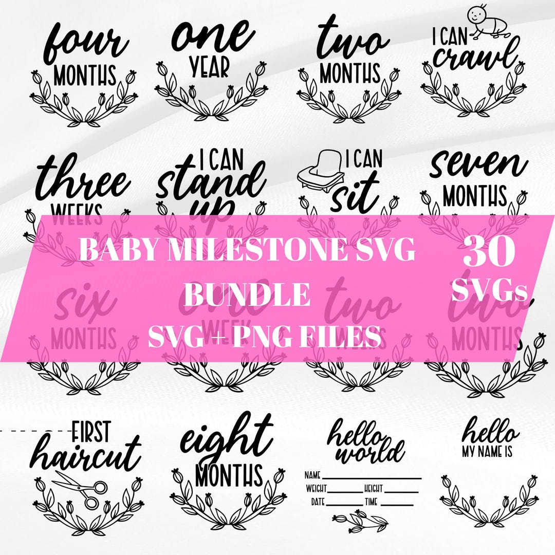 Baby Milestone SVG Bundle, Monthly Milestone Photo Props & Sticker Cut ...