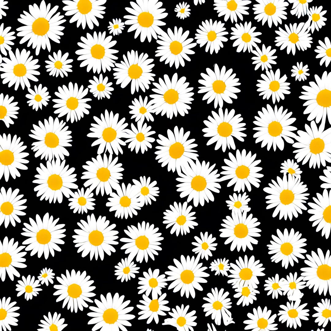 Scattered Daisy Flower Seamless Pattern | Black & White Floral Digital ...