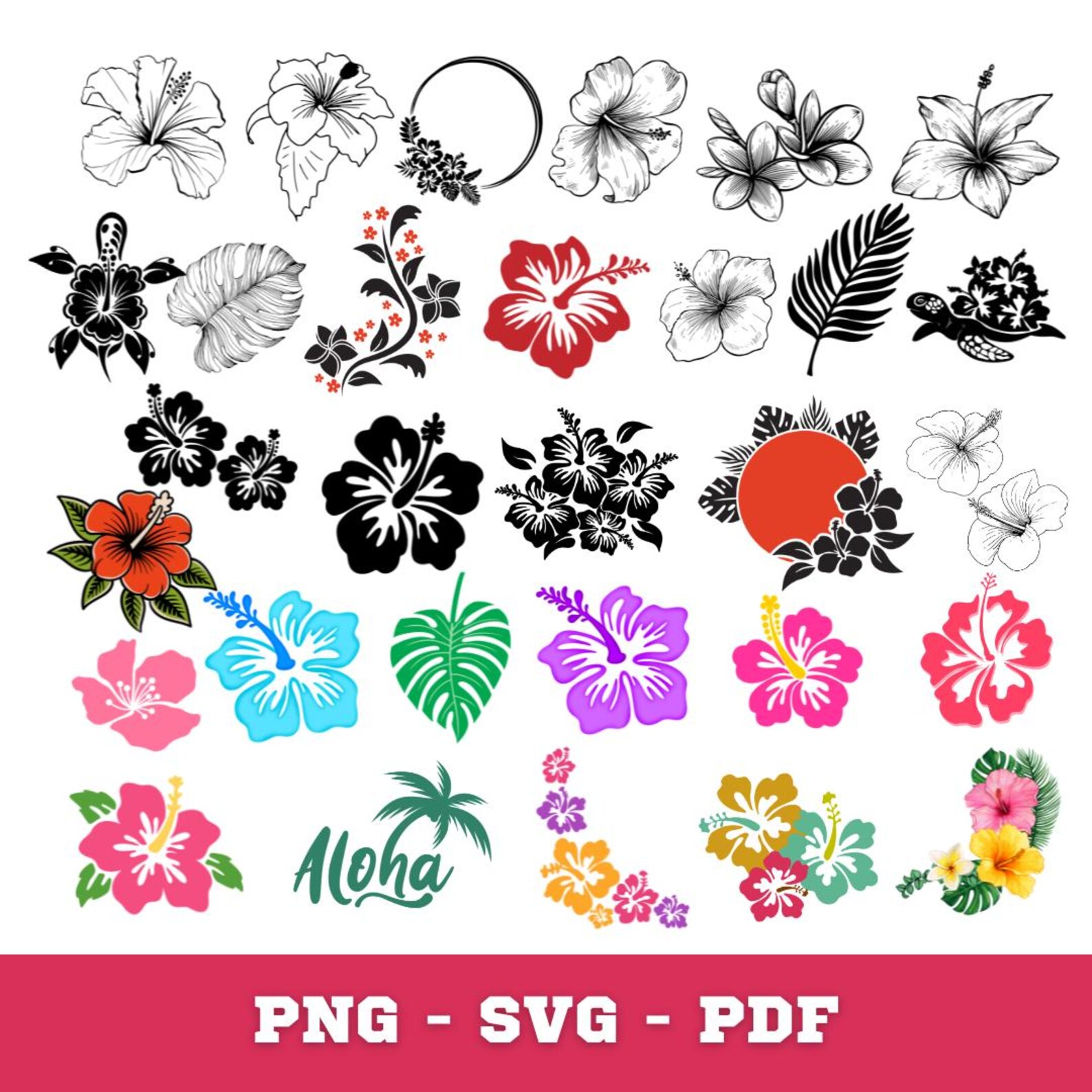 Tropical Hibiscus Flowers SVG Bundle | Hawaiian Floral Clipart (digital ...