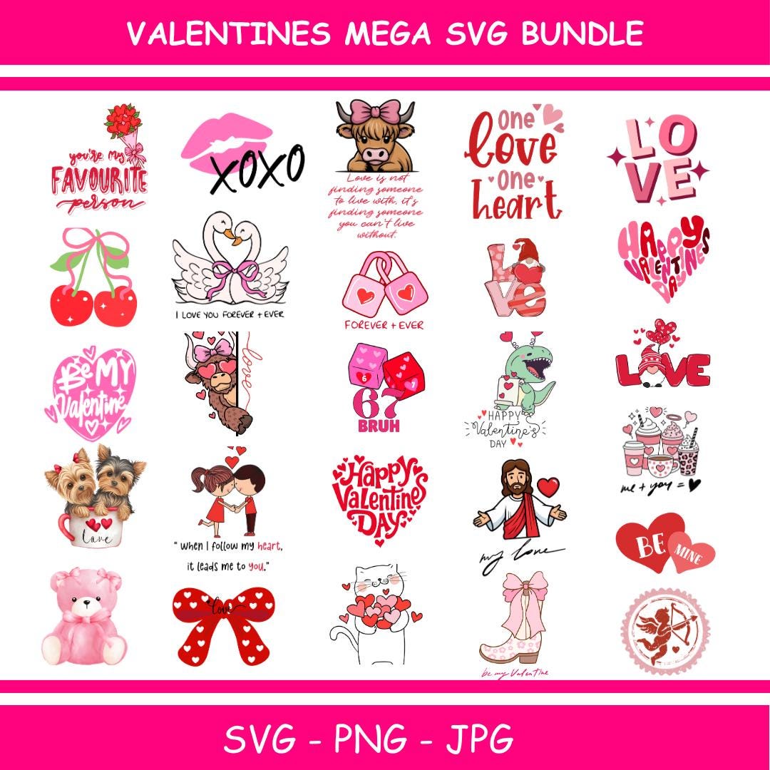 Valentines Mega Bundle PNG SVG | Cute Love Designs Clipart Pack ...
