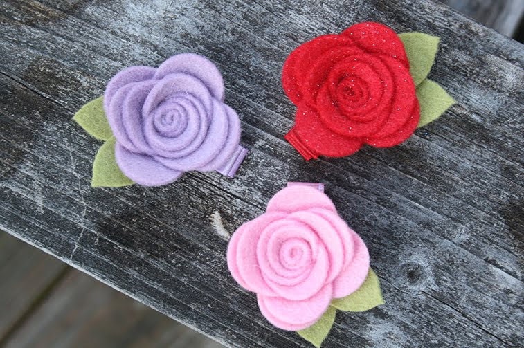 Baby Hair Clip Red Hair Clippie With Sparkle Felt Flower Etsy