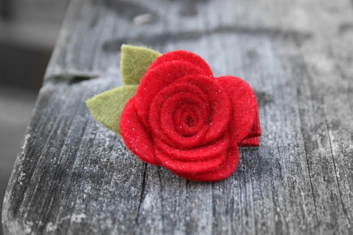 Baby Hair Clip Red Hair Clippie With Sparkle Felt Flower Etsy