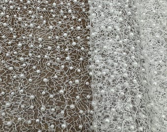 White Pearl Spider Web Tulle Fabric: Bridal Gowns, Veils, Decor