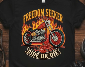 Koszulka z grafiką vintage dla entuzjasty motocykli Freedom Seeker | Koszulka motocyklowa Ride or Die