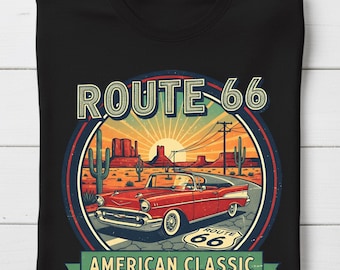 Route 66 T-Shirt | Car Lover Gift for Men | Vintage Graphic Tee
