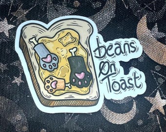 Beans On Toast Cat Paw Sticker | Cat Lover Vinyl Sticker, Funny Stickers, Kawaii Food Sticker, Laptop Water Bottle Kindle Decal