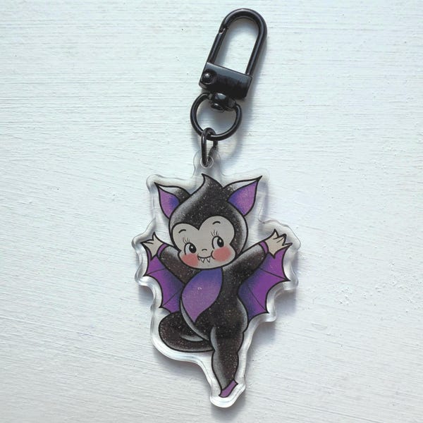 Bat Kewpie Acrylic Keyring | Double Sided Acrylic Keyring, Spooky Gifts, Spooky Season, Halloween Lovers, Kewpie Mayo Baby