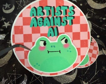 Artists Against AI sticker | Laptop Decal, Kindle Sticker, Anti Generative AI, Anti ChatGPT, Anti AI, Leftist Sticker, Make Bad Art