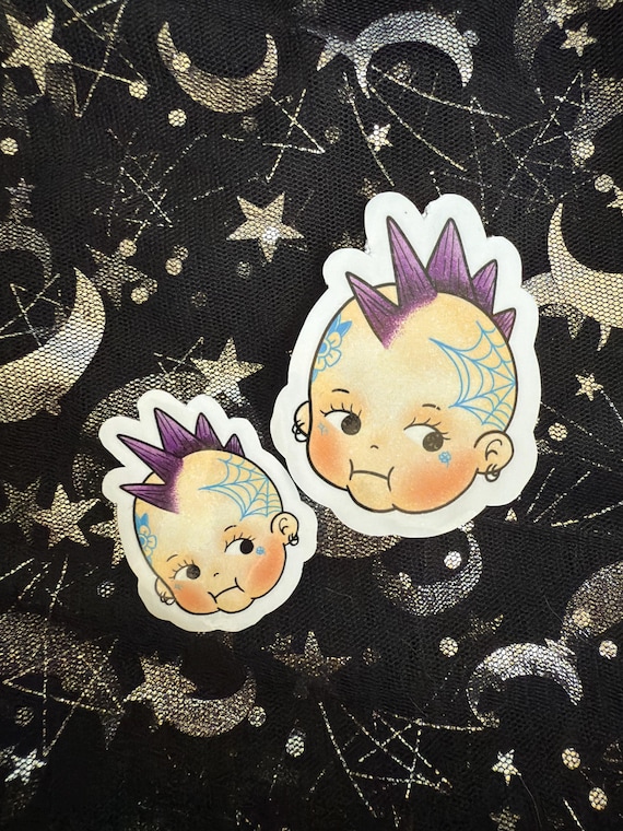 Tattooed Punk Kewpie Sticker | Vintage Baby Doll Vinyl, Punk Sticker, Alternative Art, Tattoo Flash Style