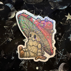 Silly Mushroom Guy Sticker | Dark Fantasy Cottagecore, Gothic Mushroom Decal, Spooky Nature Art, Waterproof Sticker